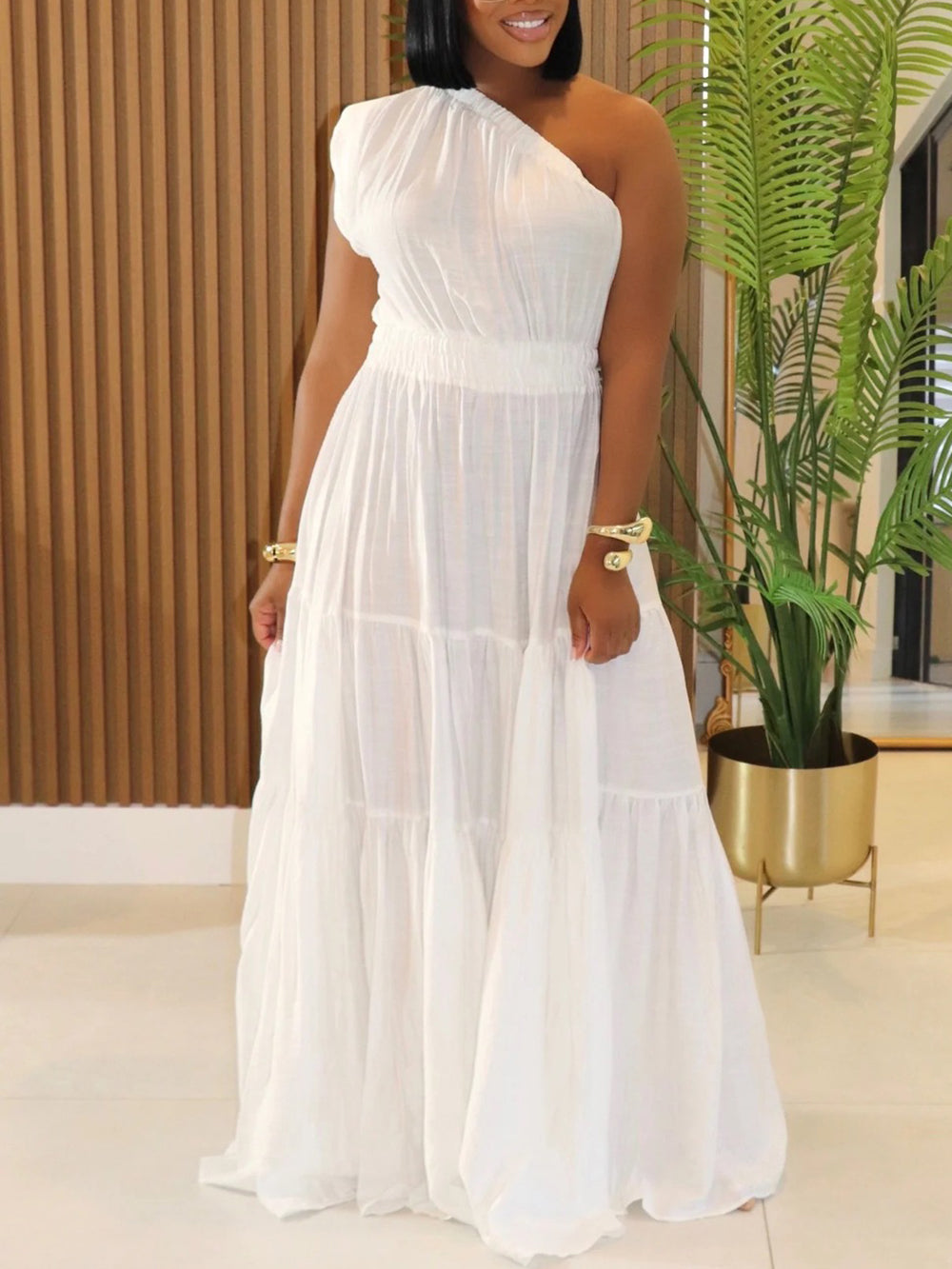 Linen Boho One Shoulder Maxi Dress