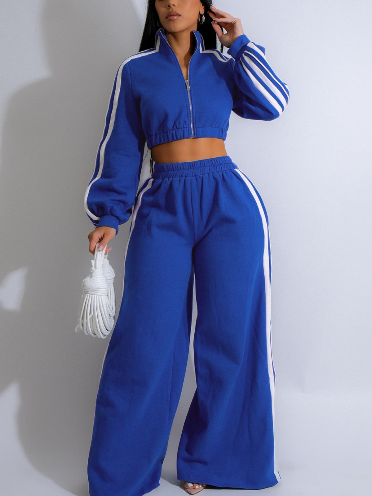 Striped Sweatshirt Wide Leg Pants Set