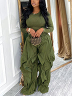 Two Piece Layered Ruched Pants Set