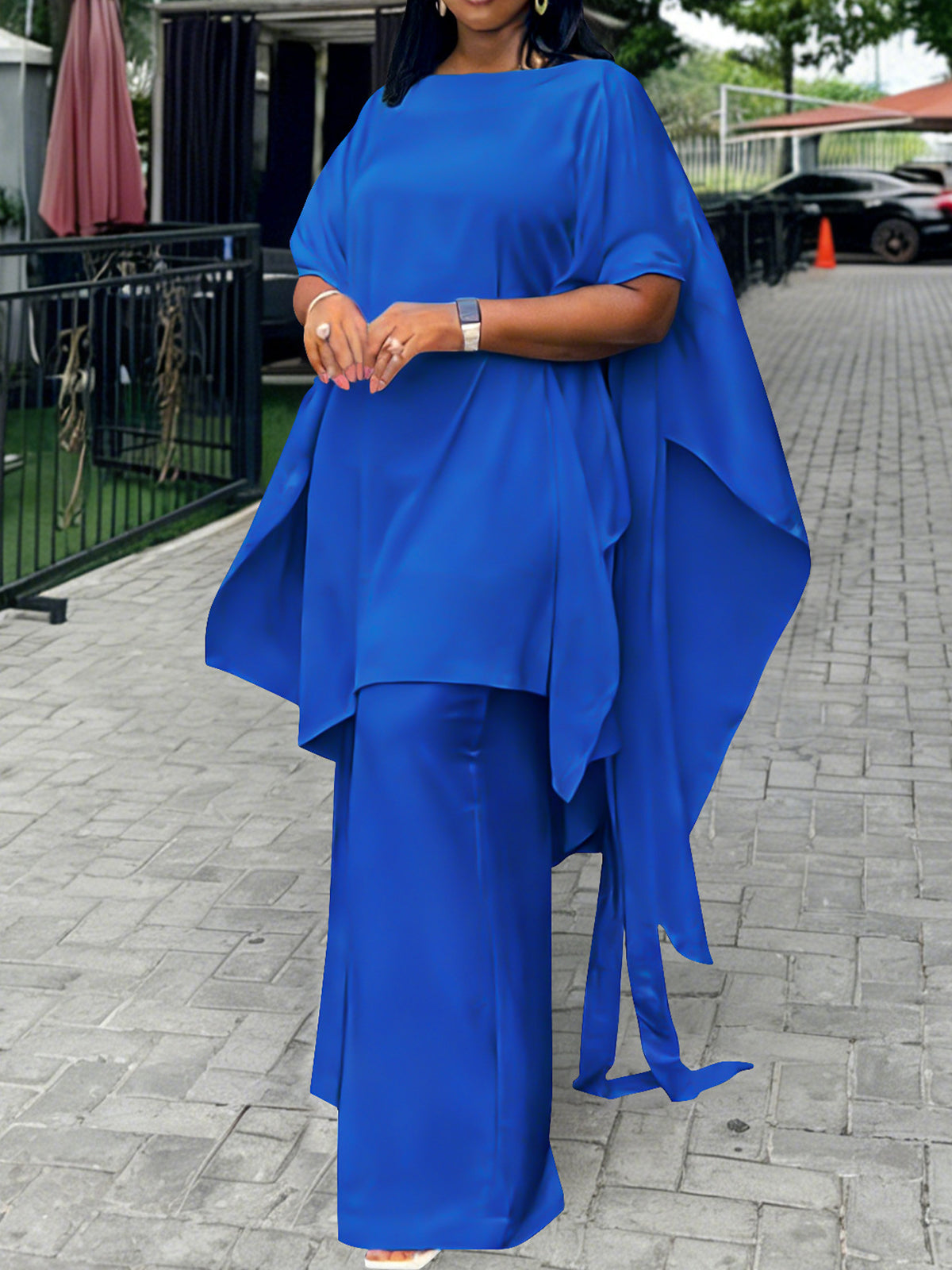Plus Size Draped Top Pants Set