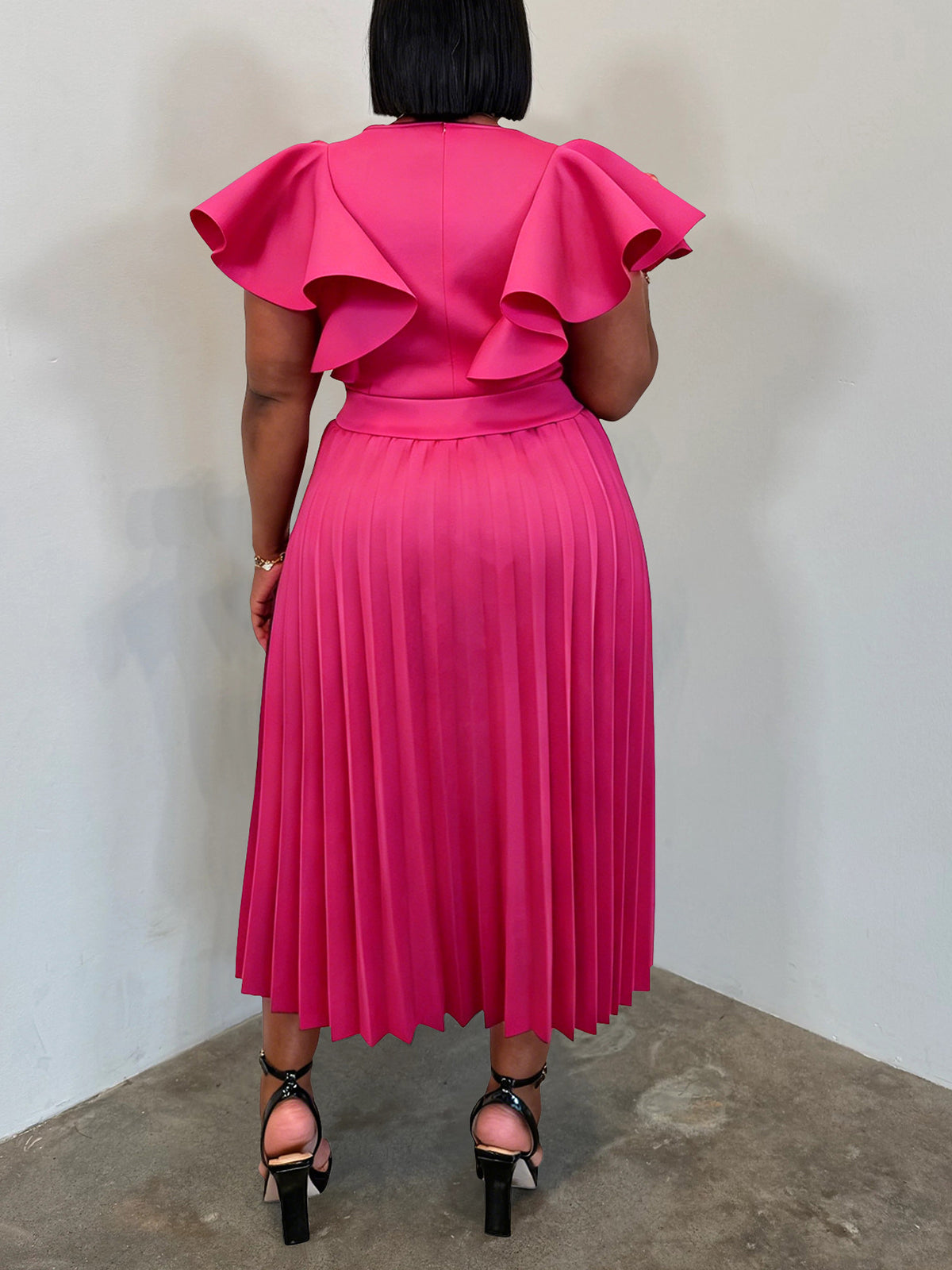 Plus Size Ruffle Pleated Dress