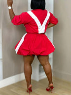 Colorblock Sport Jacket Bubble Skirt Set