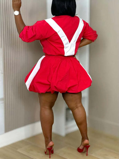 Colorblock Sport Jacket Bubble Skirt Set