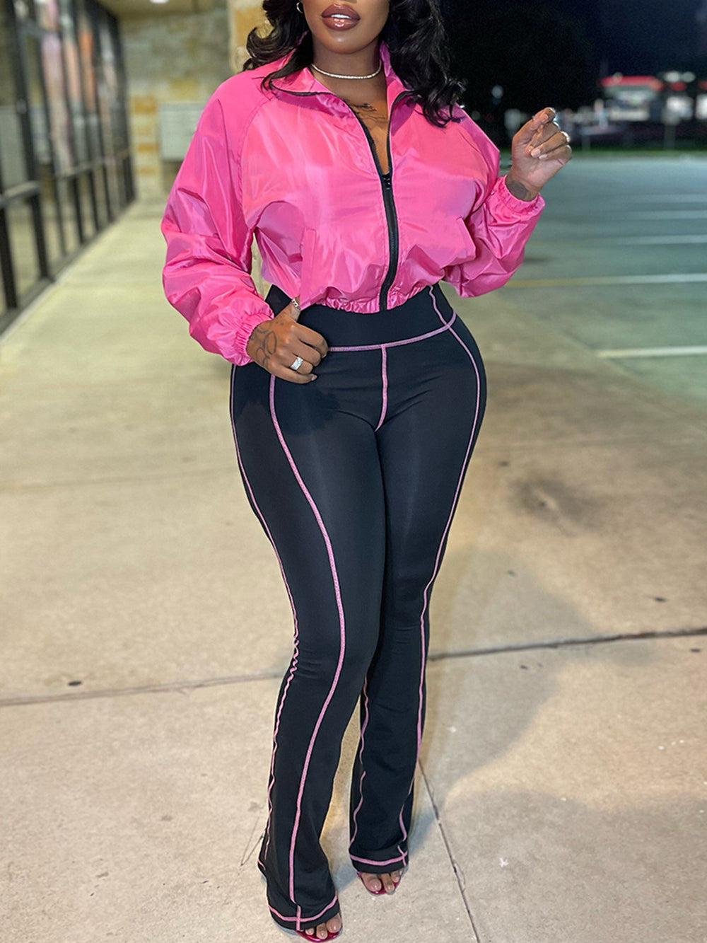 Zip-Up Cropped Jacket Leggings Set