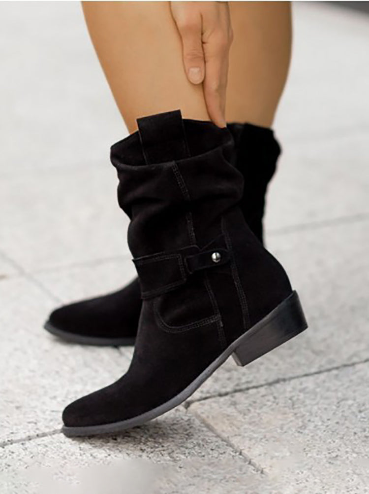 Suede Low Heel Ankle Boots