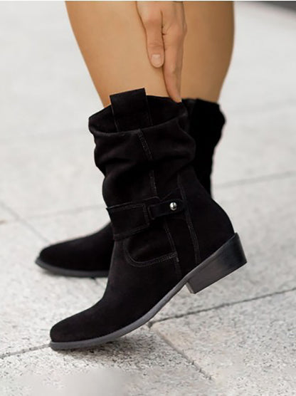 Suede Low Heel Ankle Boots