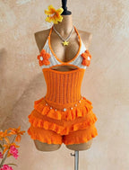 Crochet Flower Halter Backless Romper