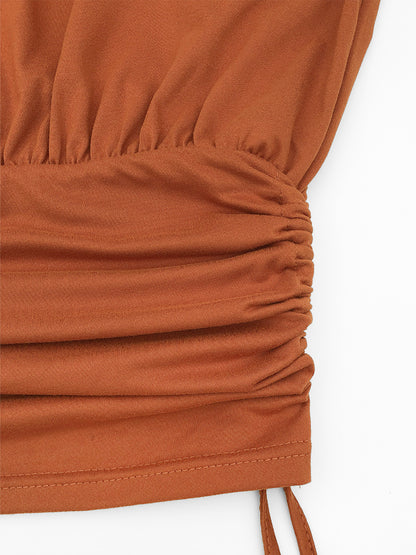 One Shoulder Ruched Wide Leg Pants Set