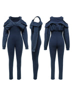 Off Shoulder Long Sleeve Ribbed Jumpsuit