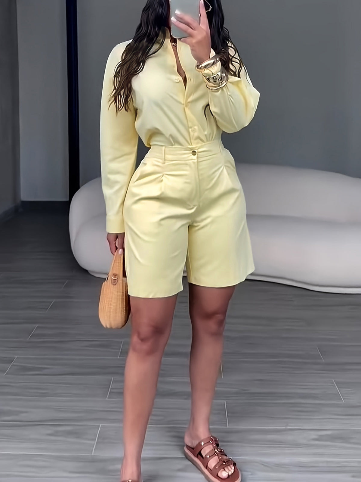 Lapel Shirt Shorts Sets