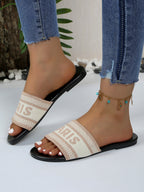 Paris Letter Knit Band Slide Sandals