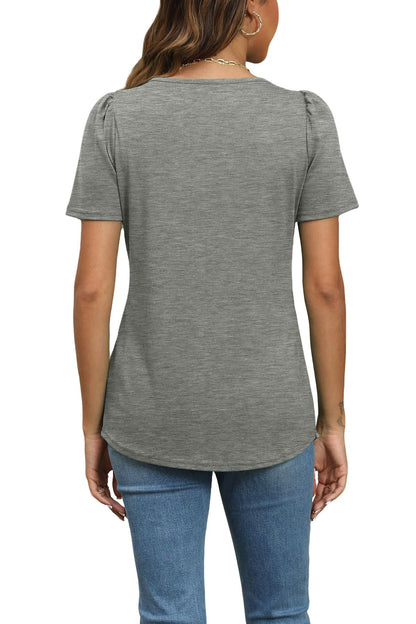 Short Sleeve Pleated Crew Neck Top