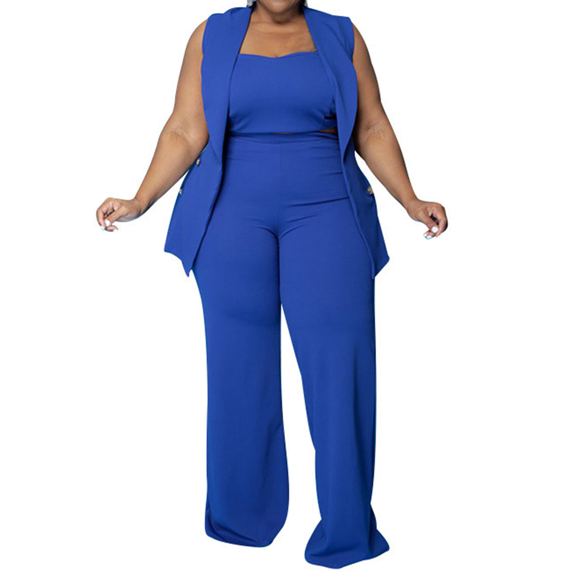 Three Piece Tank Top Wide Leg Pants Set