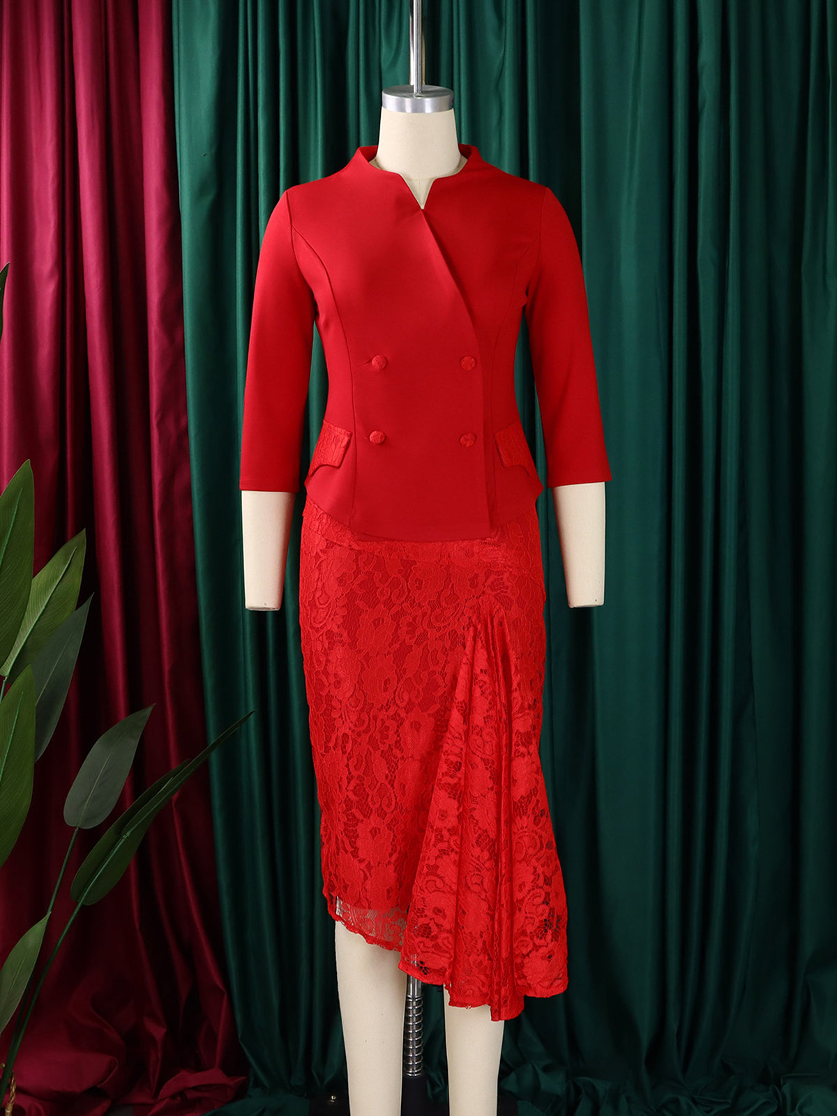 Elegant Lace Top Pencil Skirt Set