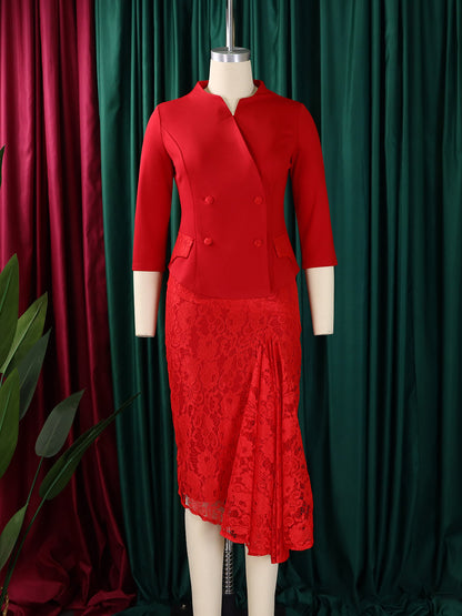 Elegant Lace Top Pencil Skirt Set