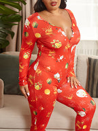 Christmas Print Long Sleeve Jumpsuit