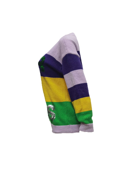 Long Sleeve Color Block Sequin Letter Pullover