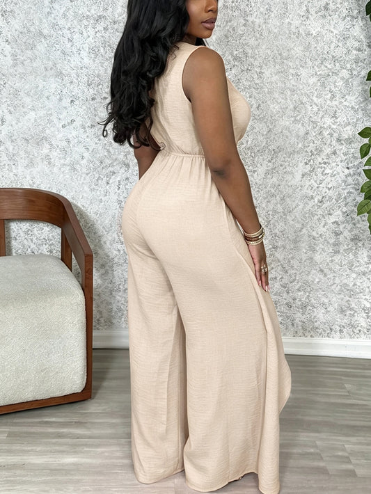 Elegant Wrap Waist Wide Leg Jumpsuit
