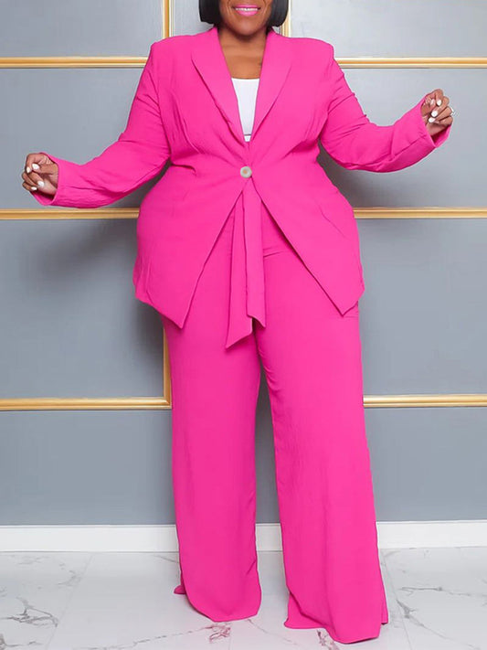 Plus Size Belted Blazer Pants Set