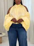 Off Shoulder Organza Lantern Sleeve Blouse