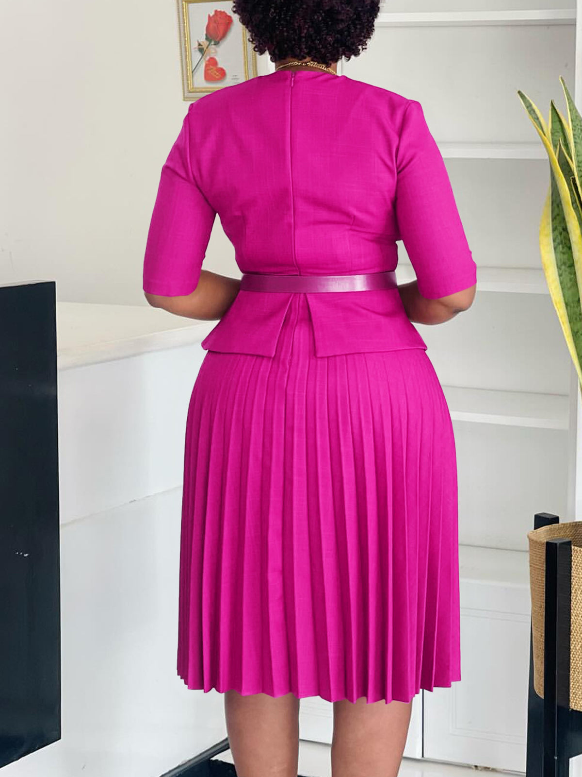 Belted Blazer Pleated Midi Dress