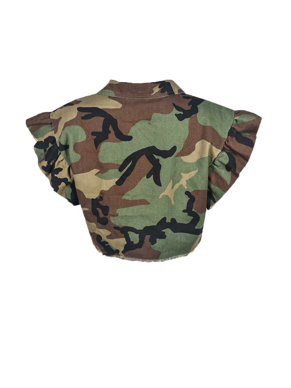 Camo Ruffle Sleeve Crop Utility Jacket
