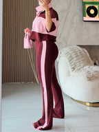 Colorblock Top Flare Pants Set