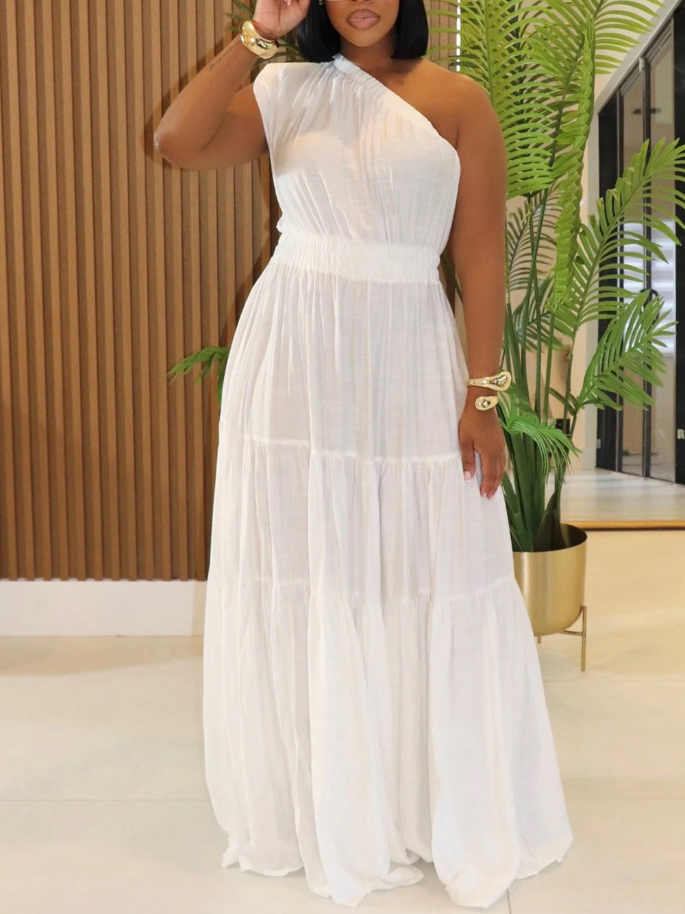 Linen Boho One Shoulder Maxi Dress