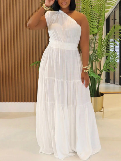 Linen Boho One Shoulder Maxi Dress