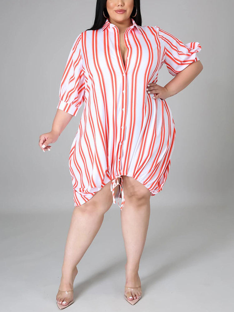 Collar Stripe Plus Size Shirt Dress