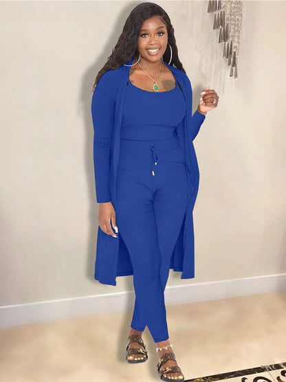 Cárdigan con frente abierto y pantalones largos Trajes de tres piezas