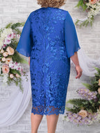 Plus Size Chiffon Floral Embroidered Midi Dress