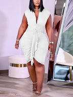 Plus Size Tie Waist Ruched Dress