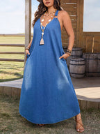 Plus Size Strap Denim Maxi Dress