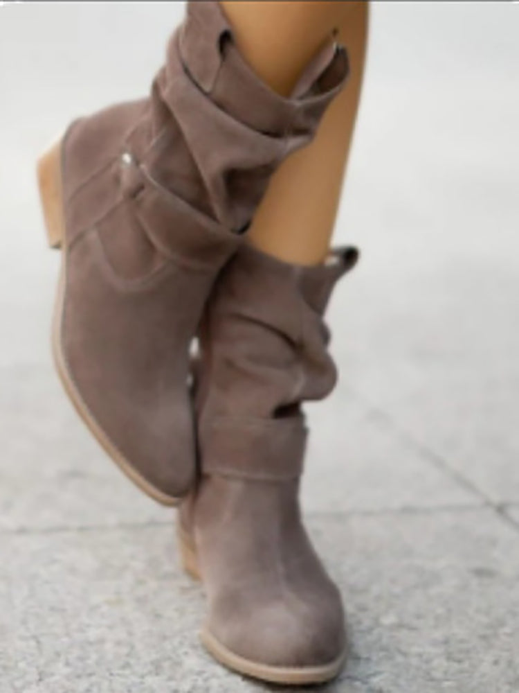 Suede Low Heel Ankle Boots