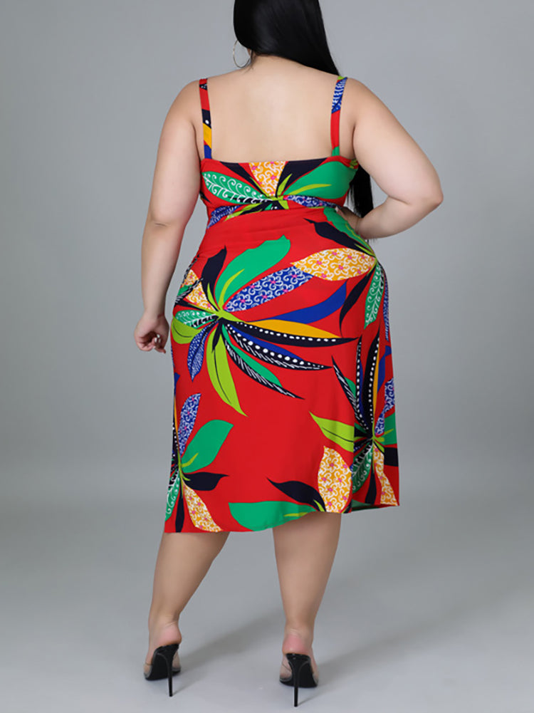 Plus Size Printed Swim Romper Cover Set