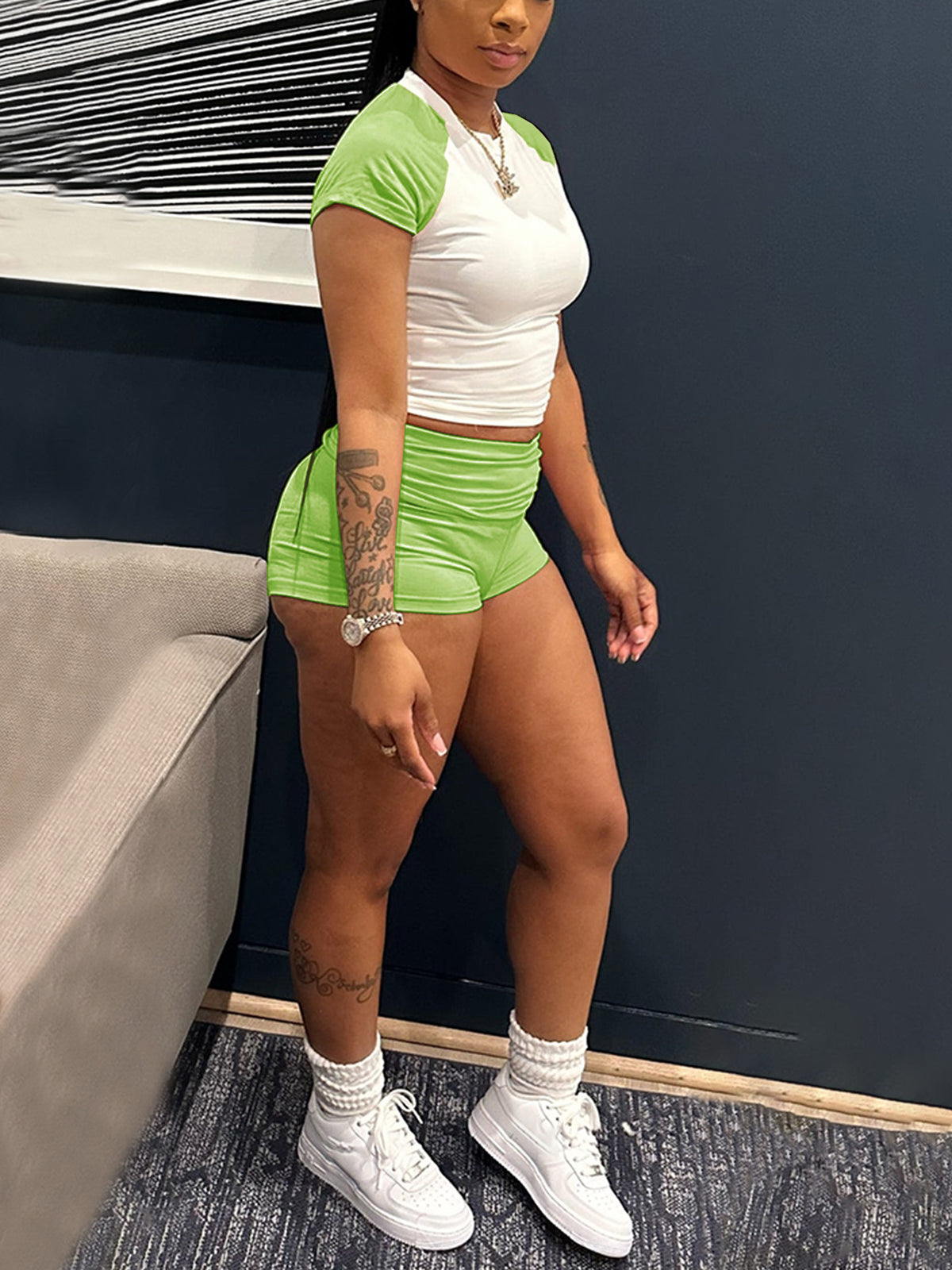 Color Block Raglan Tee Shorts Set