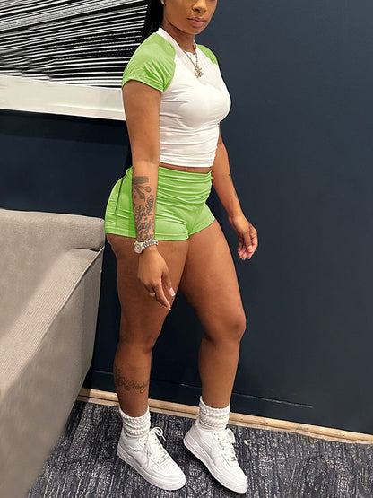 Color Block Raglan Tee Shorts Set
