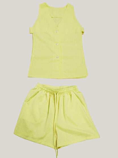 Solid Color Vest Shorts Set