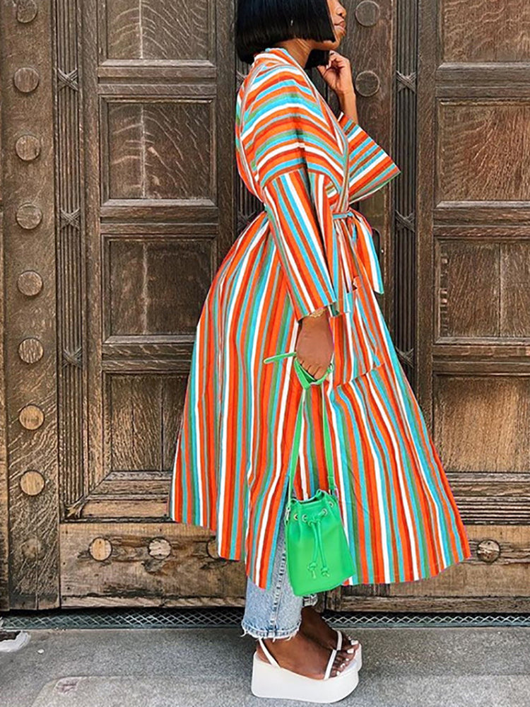 Stripe Belted Pocket Cardigan