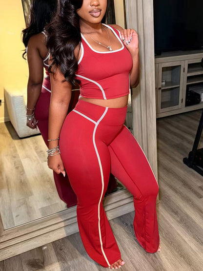 Contrast Trim Tank Top Pants Set