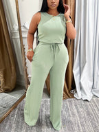 Sleeveless Tie Waist Casual Jumpsuit