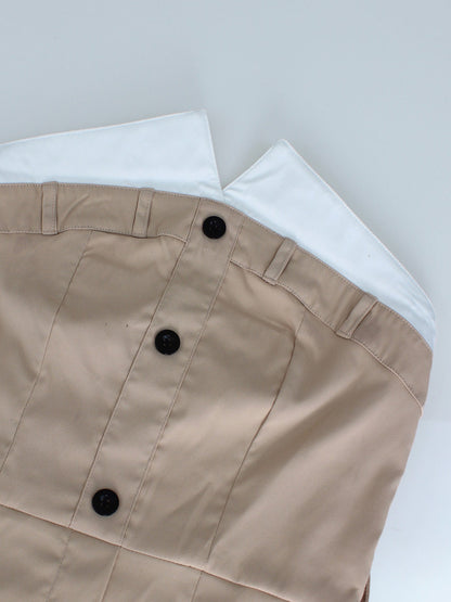 Strapless Button Front Belted A-Line Maxi Dress