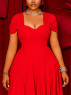 Plus Size Sweetheart Neckline Elegant Midi Dress