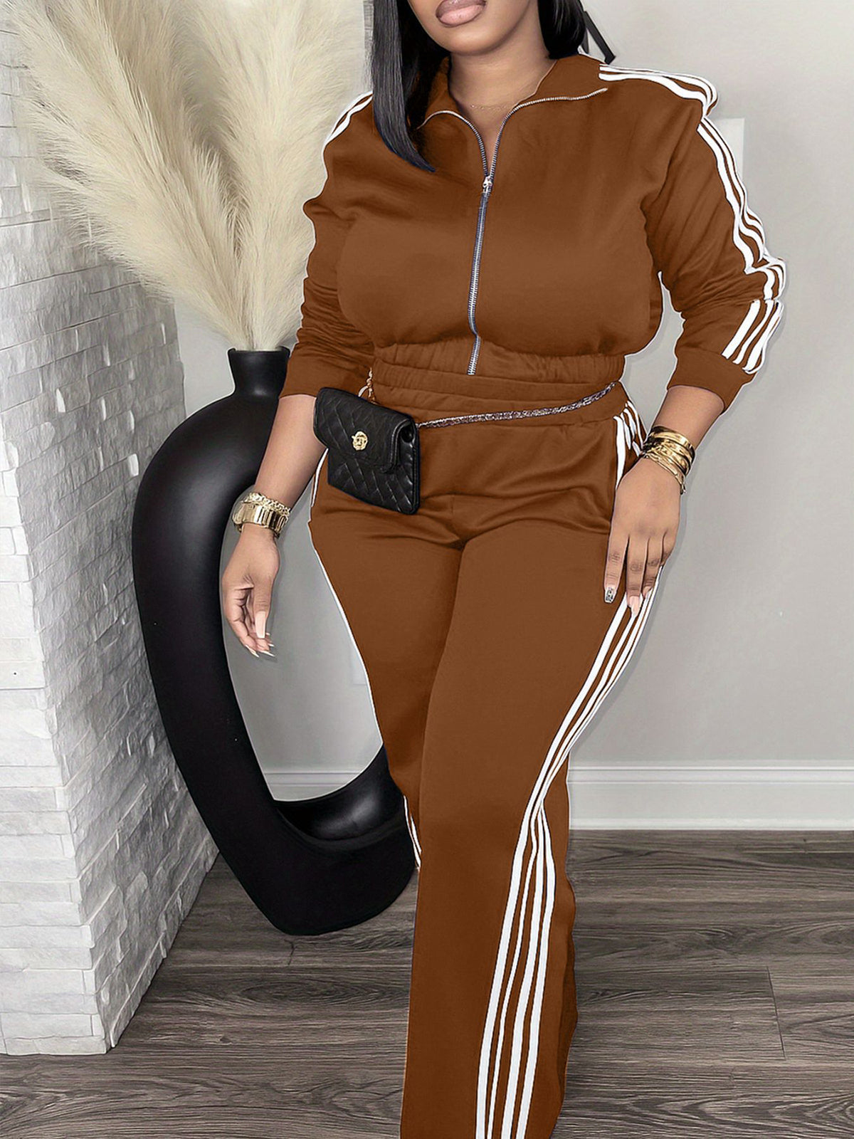 Striped Jacket Wide Leg Pants Set