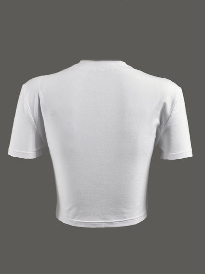 Patchwork Star Cropped Round Neck T-Shirt