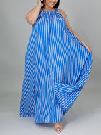 Stripe Halter Plus Size Maxi Dress