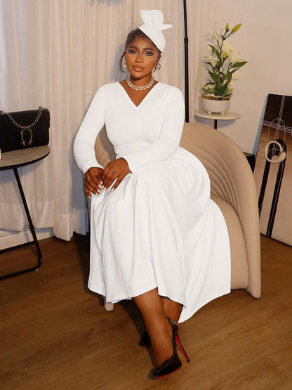 Plus Size V Neck Button Waist Maxi Dress