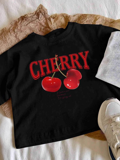 Cherry Print Y2K Crop Baby Tee