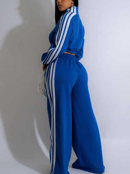 Striped Sweatshirt Wide Leg Pants Set